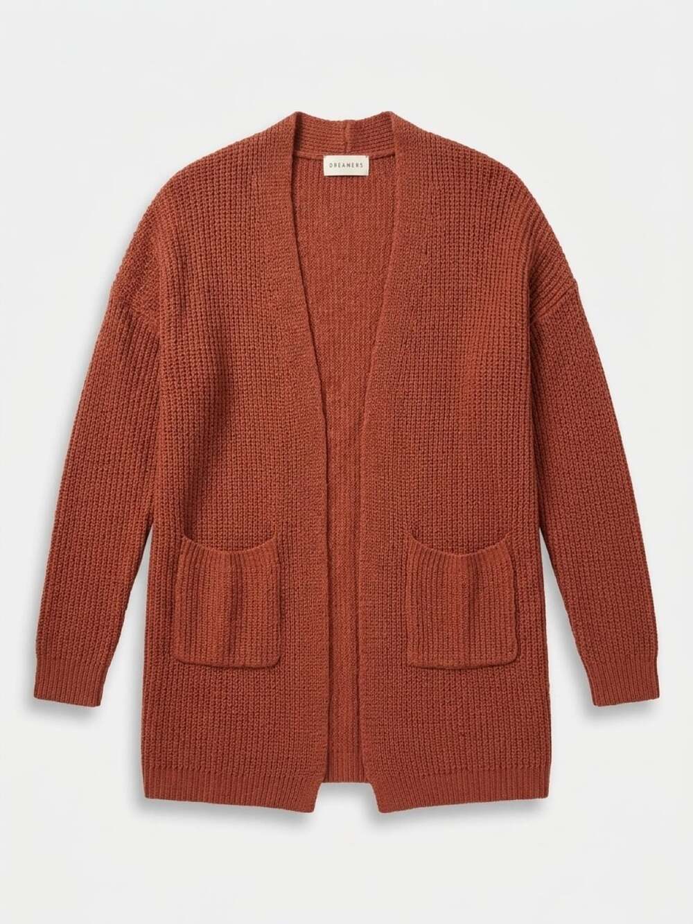 Dreamers Cardigan Sweater Size M Rust Open Front Pockets